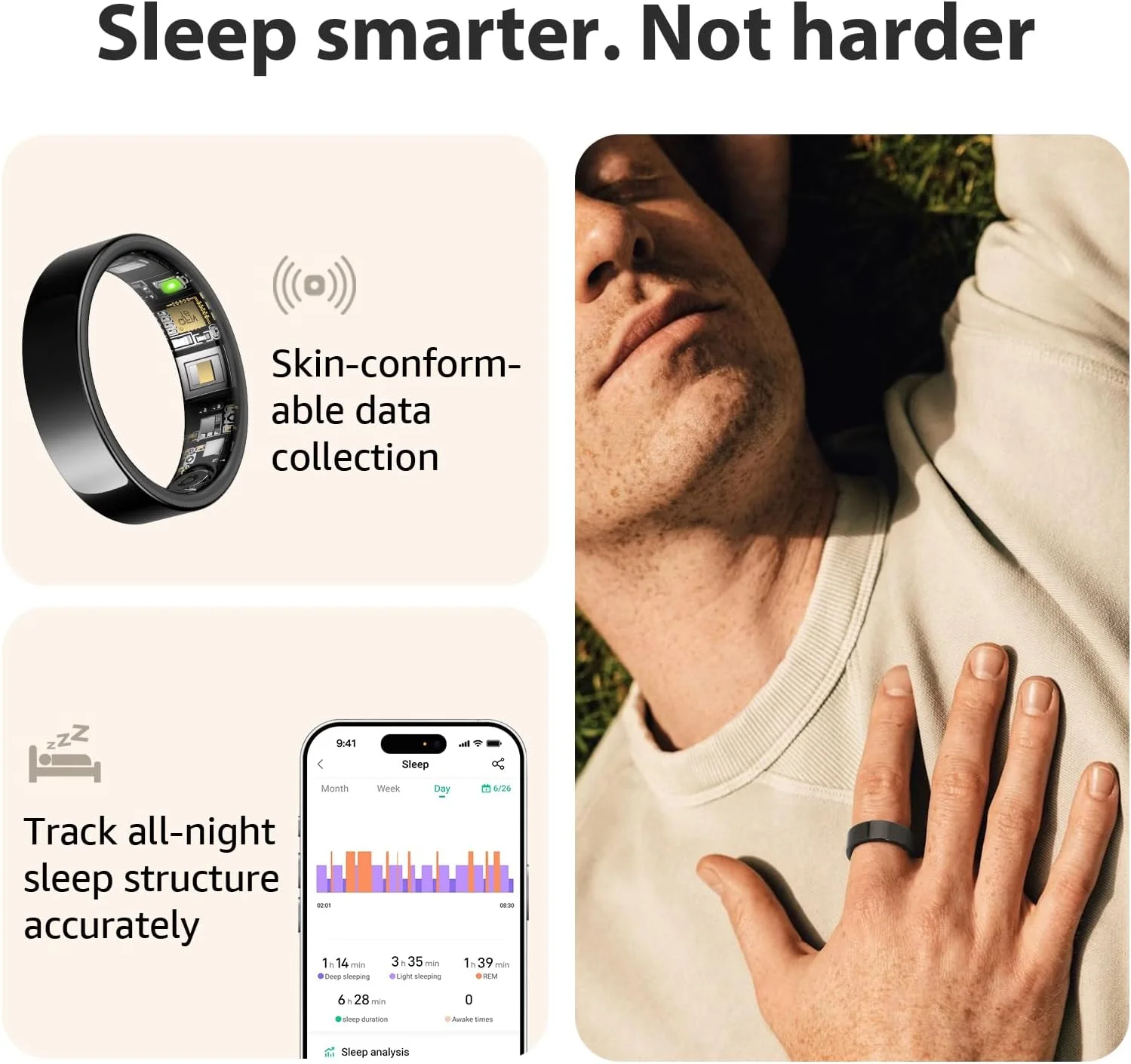 انگشتر هوشمند برای آقایان و بانوان | پایش خواب | ردیاب سلامتی و تناسب اندام | بدون نیاز به اشتراک برنامه | بیش از 7 فعالیت در دسترس | بیش از 7 روز عمر باتری | سازگار با اندروید و iOS