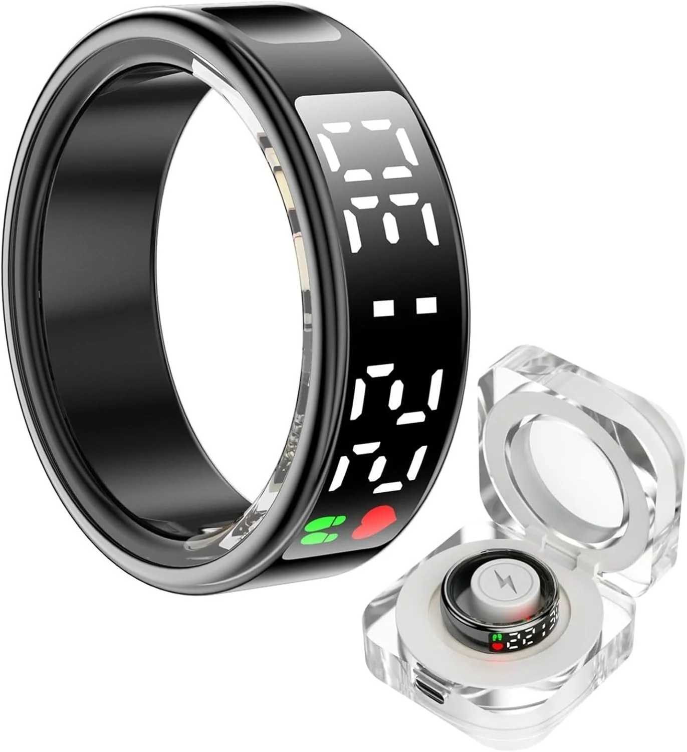حلقه هوشمند ردیاب سلامتی با صفحه نمایش LED، حلقه هوشمند ضد آب IP68 برای ردیابی ضربان قلب، اکسیژن خون، فشار خون و گام شمار مناسب زنان و مردان (مشکی، سایز 12)