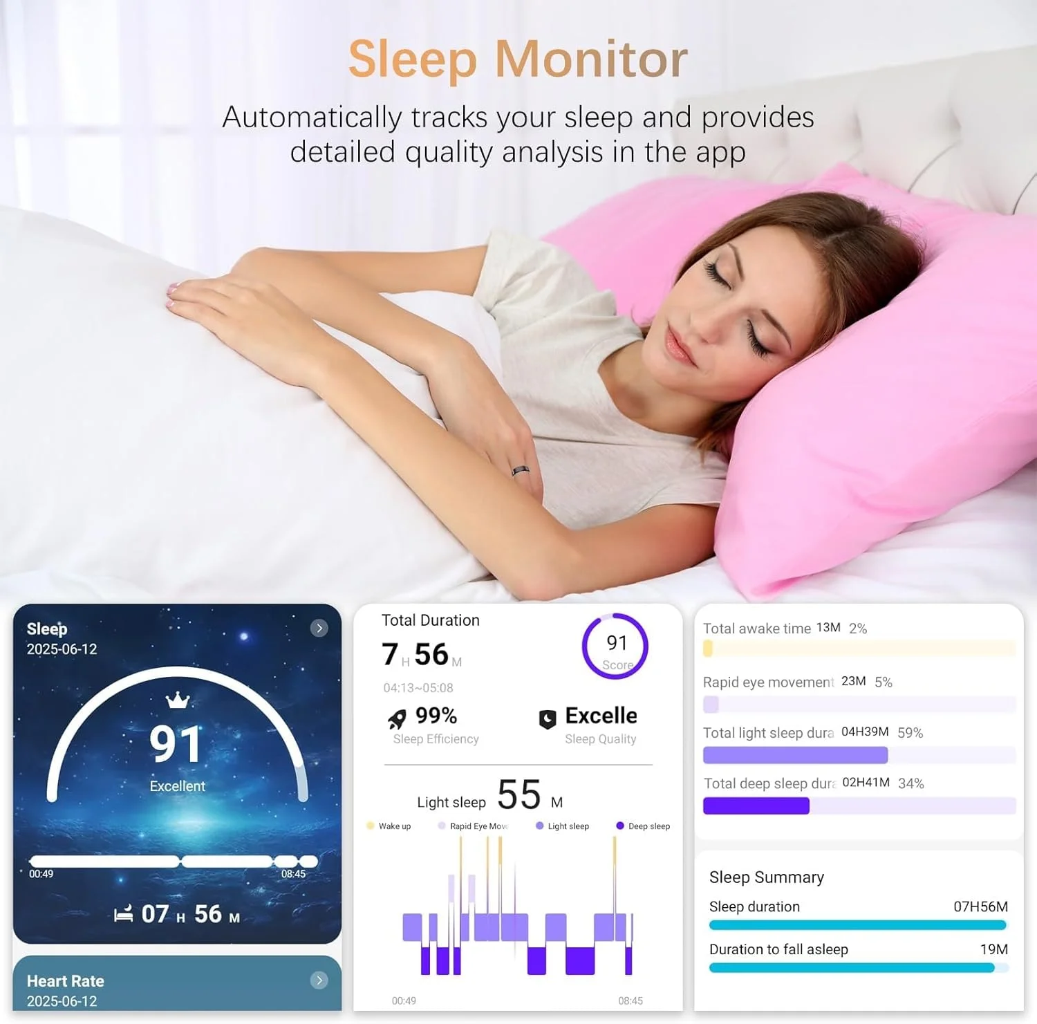 حلقه هوشمند ردیاب سلامتی مناسب برای زنان و مردان، حلقه هوشمند با قابلیت سنجش ضربان قلب، اکسیژن خون، HRV، استرس و پایش خواب، گام شمار، سازگار با آیفون و اندروید، بدون هزینه اشتراک، سایز 11 مشکی