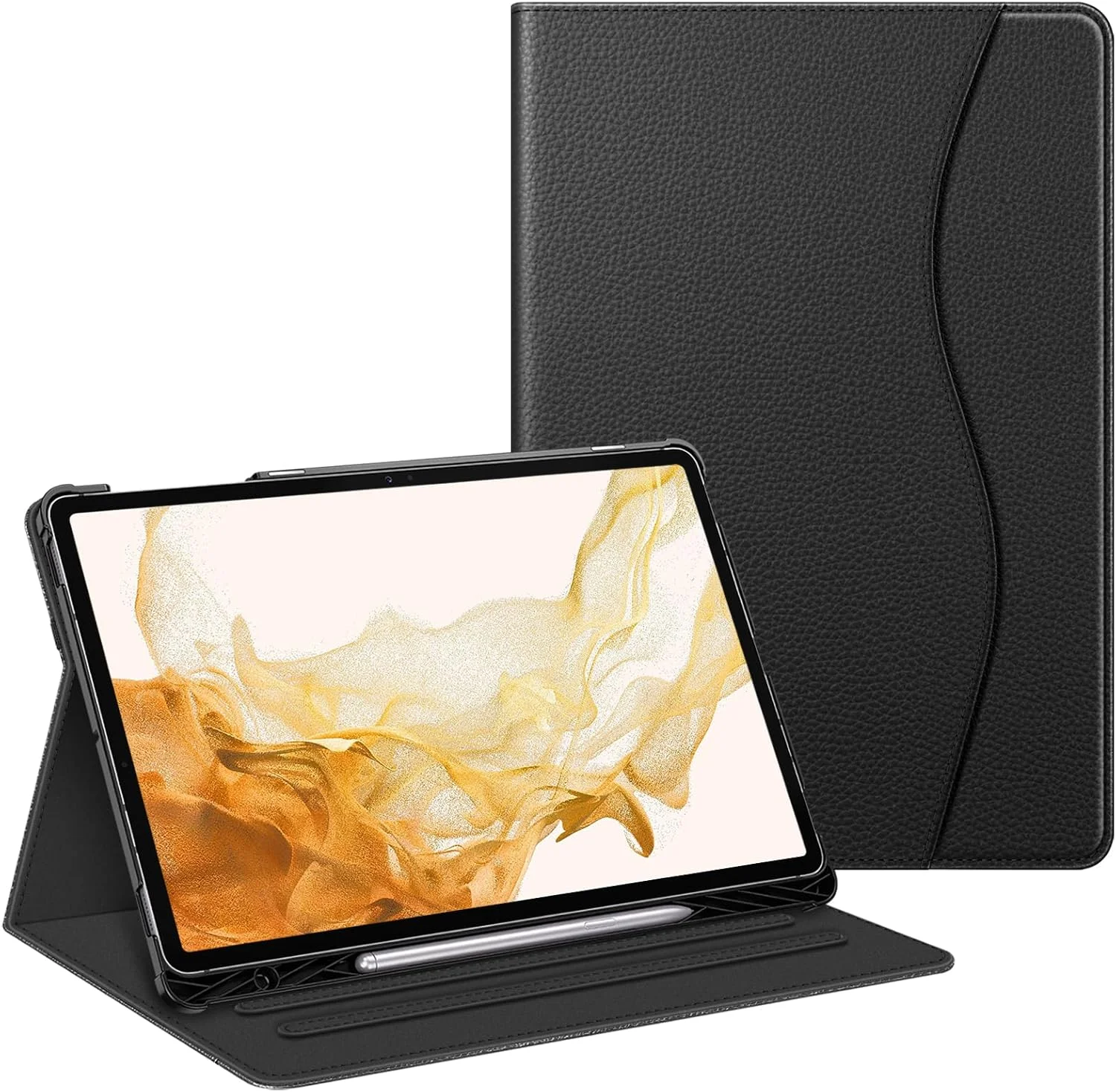 کیف محافظ FINTIE برای تبلت سامسونگ گلکسی تب S7 FE 2021 / S7 Plus 2020 / S8 Plus 2022 با صفحه نمایش 12.4 اینچ، دارای جای قلم S Pen، روکش پایه چند زاویه ای با جیب، قابلیت خواب و بیدار شدن خودکار، مشکی