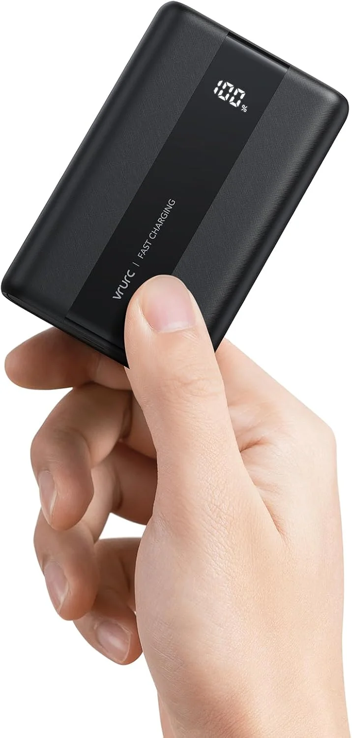 پاور بانک VRURC با ظرفیت 20000mAh، کوچکترین شارژر قابل حمل USB C با توان 22.5W، شارژ سریع PD & QC 3.0، نمایشگر LED، سبک و جمع و جور، سازگار با آیپد و آیفون