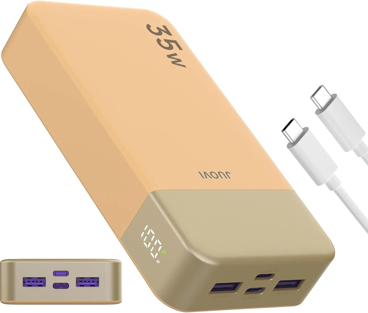 پاور بانک JUOVI J2651 با توان 35 وات و ظرفیت 20000 میلی آمپر ساعت، دارای پورت USB C ورودی و خروجی، بسته باتری با شارژ سریع QC3.0+PD3.0 35W برای هدست بلوتوث، تلفن همراه و تبلت (نارنجی)