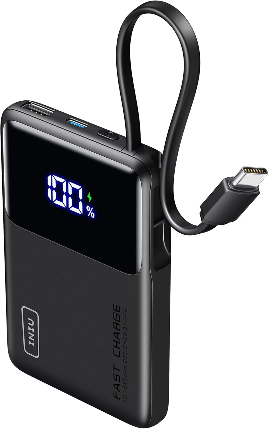 پاور بانک 45 واتی INIU، باریک‌ترین شارژر همراه 10000 میلی‌آمپر ساعتی با کابل USB-C داخلی، بسته باتری USB C با شارژ سریع ورودی و خروجی، شارژر تلفن همراه خارجی مسافرتی برای آیفون 16 15 سامسونگ S24 S23 گوگل و غیره