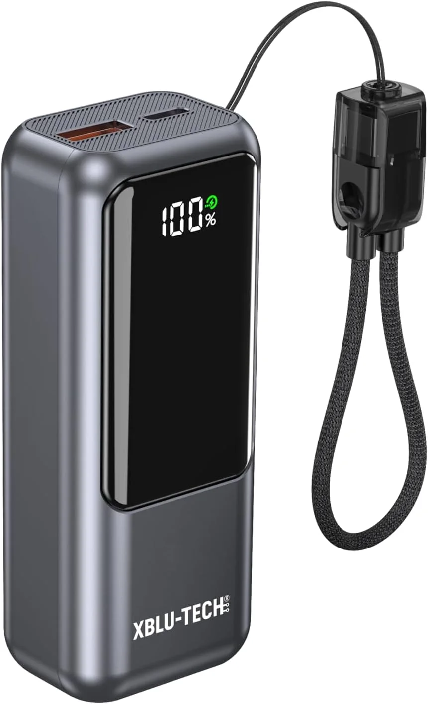 پاور بانک ET-W1 با ظرفیت 10000 میلی آمپر ساعت، شارژ سریع 22.5 واتی، دارای کابل USB-C داخلی، شارژ بی سیم مغناطیسی، نمایشگر LCD (خاکستری)