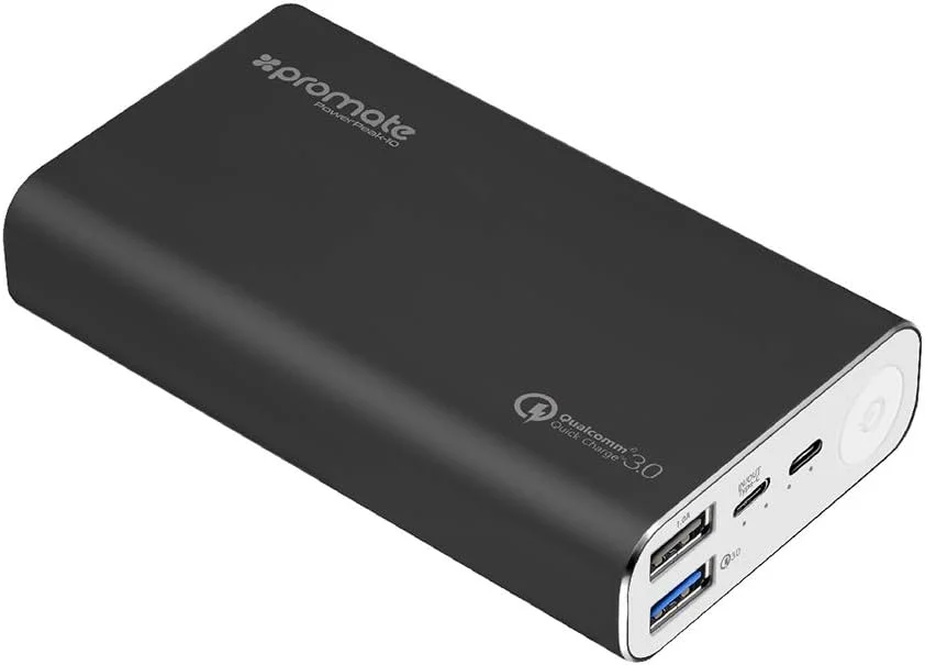 شارژر همراه 10000 میلی آمپر ساعتی پرومیت، شارژر باتری قابل حمل Qualcomm QC 3.0 با درگاه خروجی USB دوگانه و شارژ دو طرفه Type-C با ورودی Micro USB برای آیفون، سامسونگ، OnePlus، PowerPeak-10