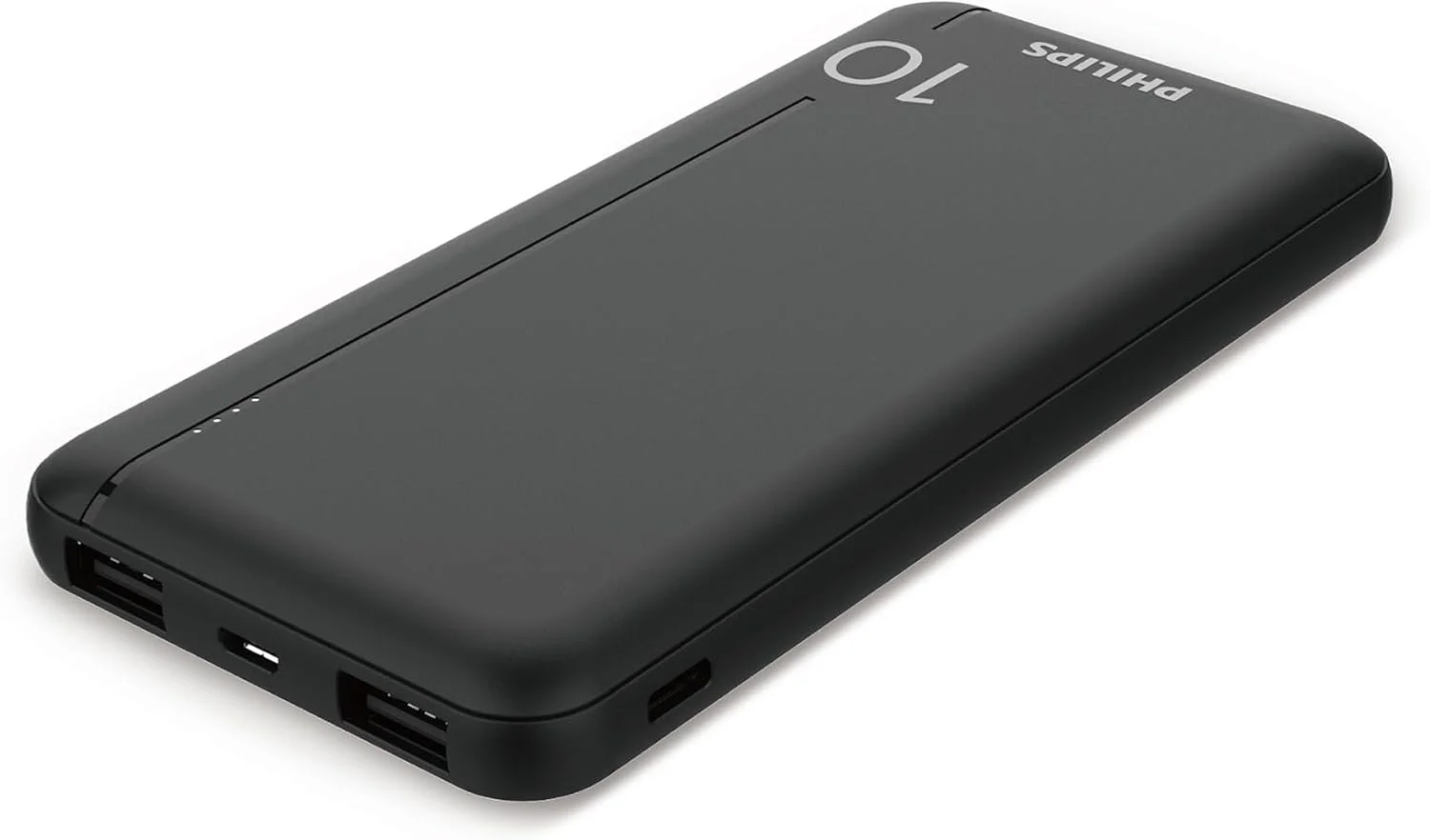 پاور بانک 10000 میلی آمپر ساعتی 20 واتی فیلیپس مدل DLP1812PB با پورت های PD و QC3.0، USB-A و Type-C، به همراه کابل Type-C (مشکی)