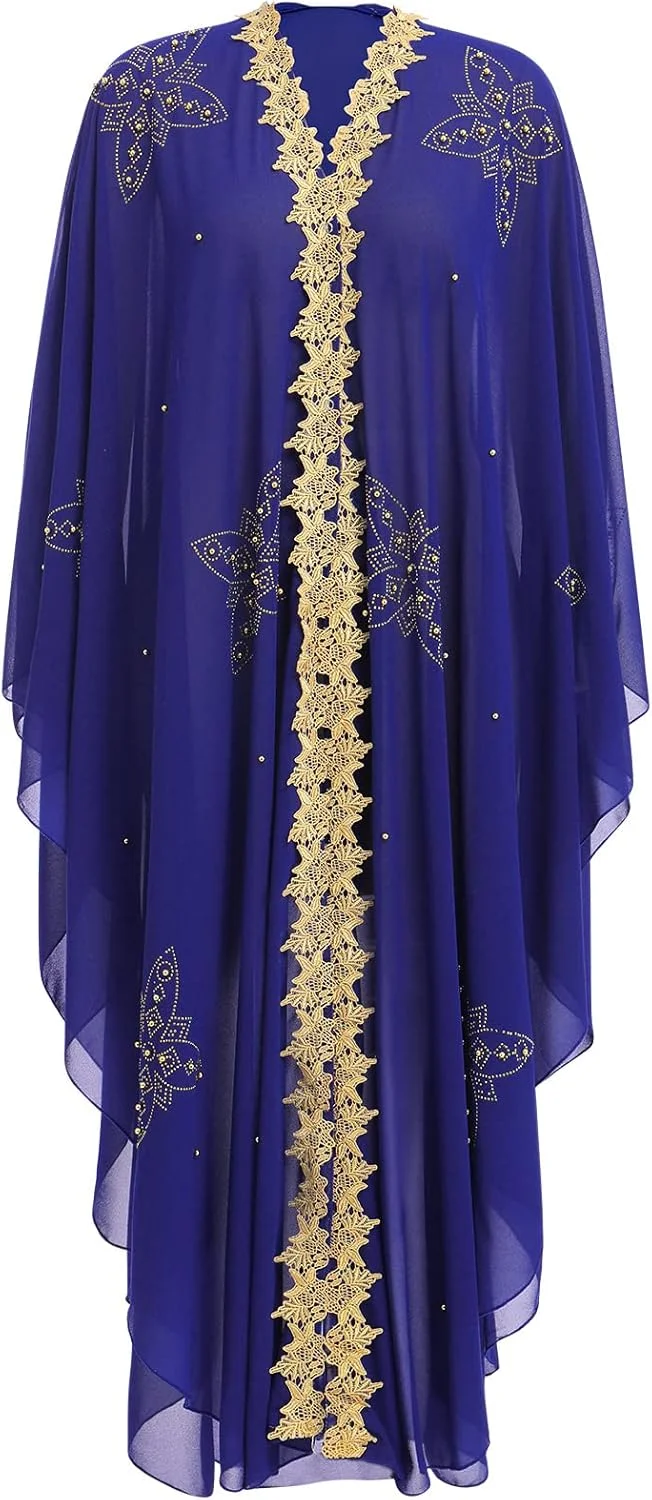 عبای زنانه مسلمان ابیی با آستین خفاشی گشاد، کلاه دار، گلدوزی شده، لباس بلند عبایه، عبا، روپوش اسلامی