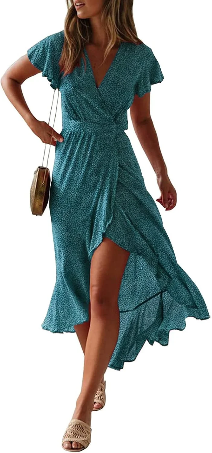 لباس ماکسی بلند زنانه ZESICA طرح بوهمی با آستین سه ربع، طرح گلدار و کمر بند دار به همراه جیب