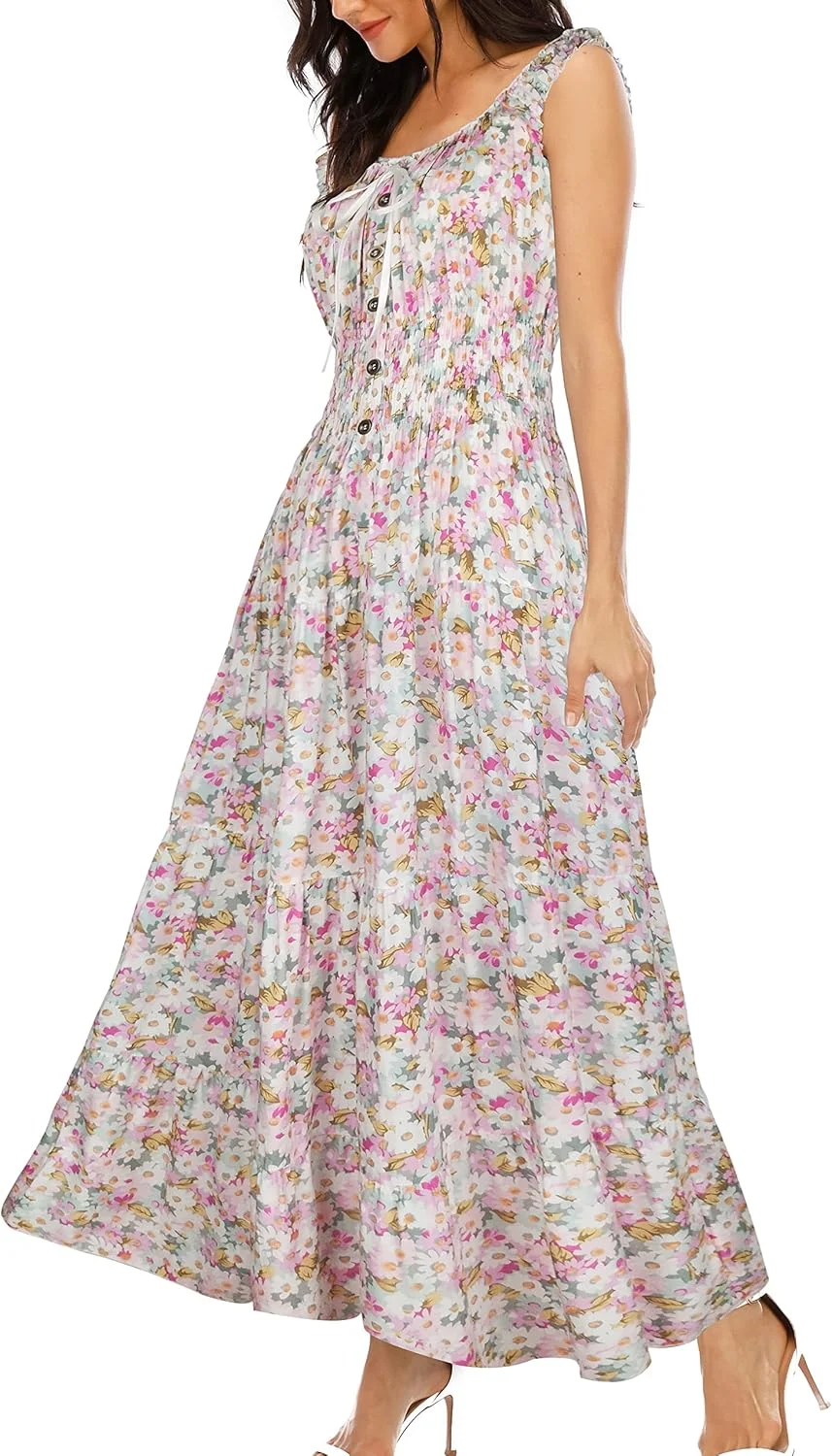 پیراهن ماکسی زنانه سایز بزرگ آستین کوتاه خفاشی طرح گلدار بوهمی