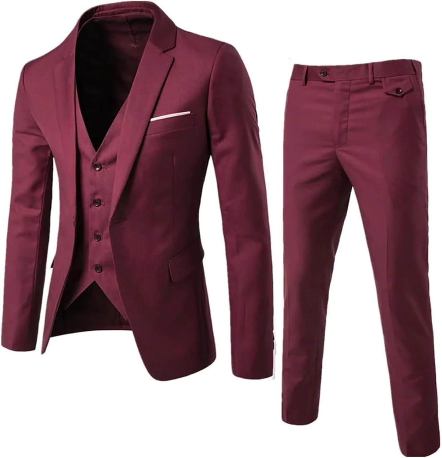 ست سه تکه کت مردانه HALAMODO مناسب عروسی، شامل کت کامل، شلوار و جلیقه، مدل Slim Fit و مناسب محیط کار (قرمز)