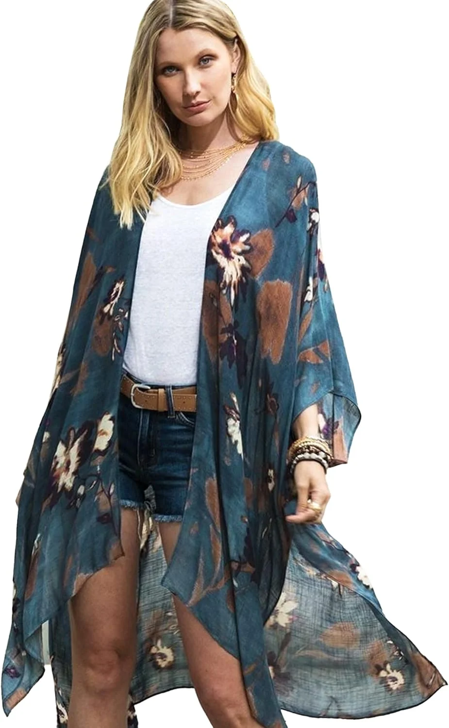 روپوش ساحلی زنانه Moss Rose، کیمونو کاردیگان با طرح گلدار بوهمی