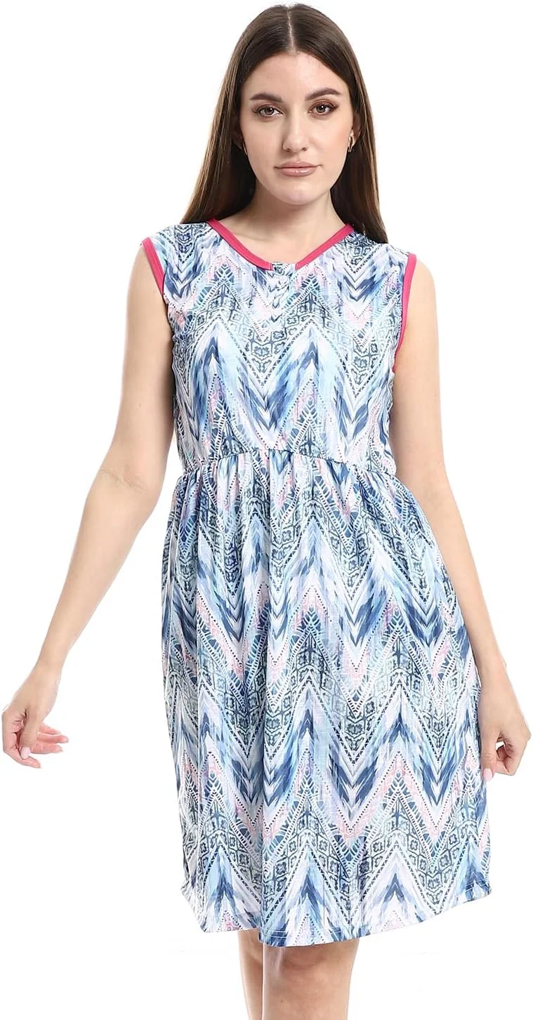 لباس خواب طرح دار دکمه دار آندورا با کمر کشی - چند رنگ - سایز M