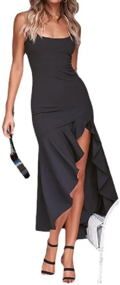 لباس مجلسی زنانه یقه هالتر با چین های زیبا (مشکی، L، l)