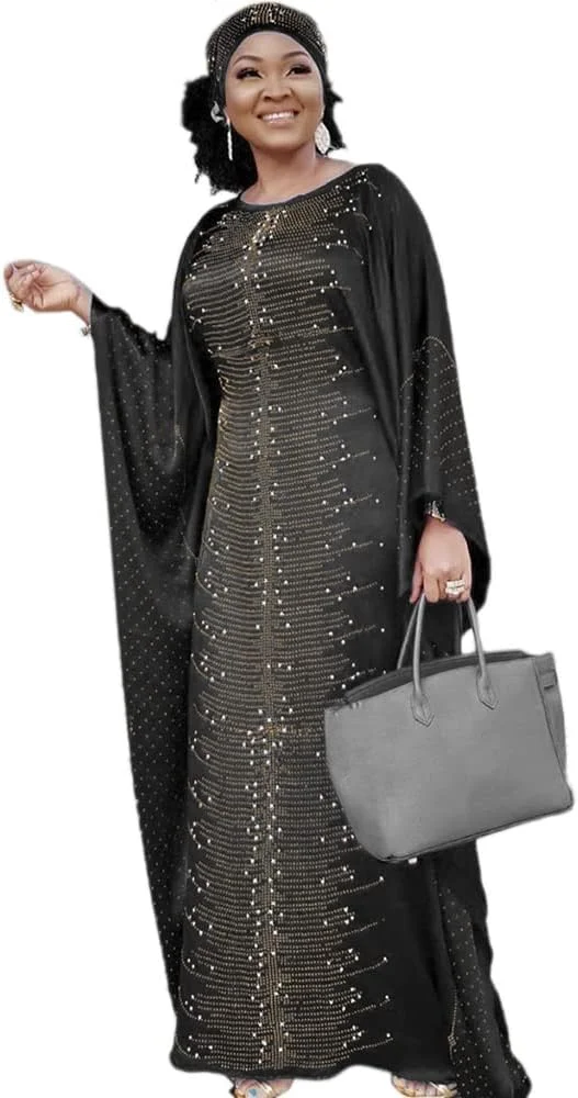 لباس مجلسی آفریقایی زنانه HD، مدل کفتان ماکسی با تزیینات مهره و سنگ