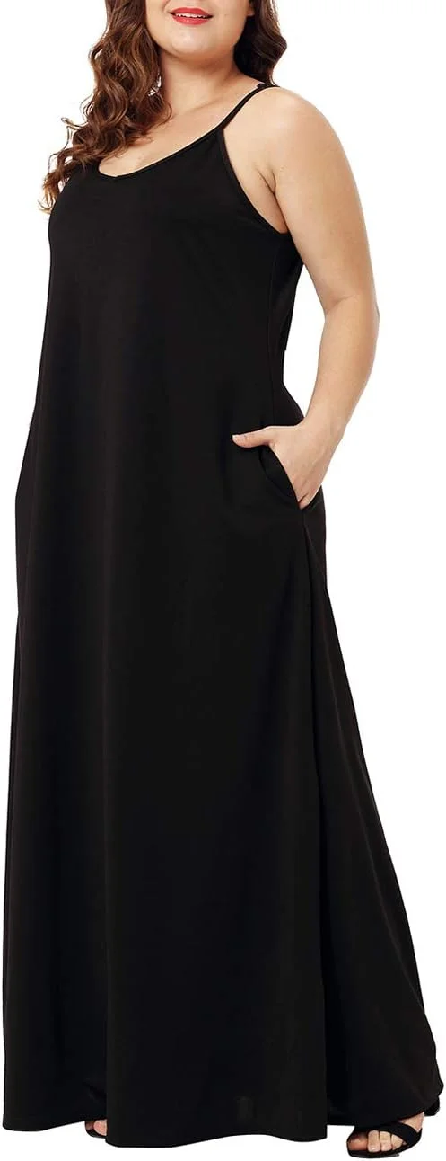 Wolddress لباس ساحلی بلند و ساده بدون آستین زنانه سایز بزرگ با جیب مدل 2024