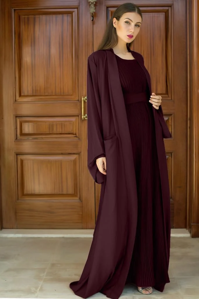 عبا نخبا رنگ قهوه ای با لباس زیر - ست دو تکه - 602C21