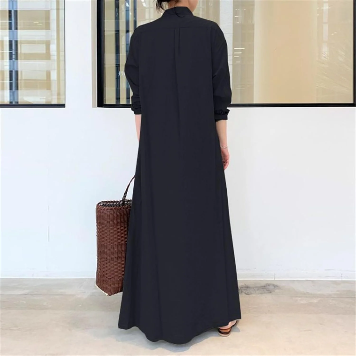 پیراهن زنانه دکمه دار بلند کتان و نخی MOTIM با جیب