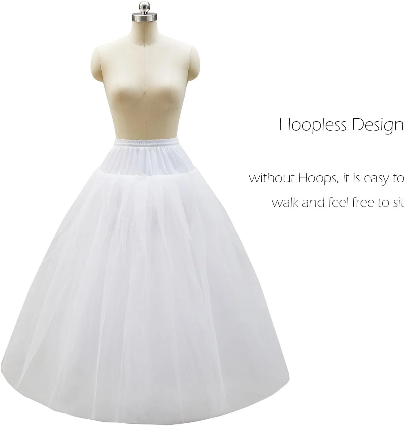 زیردامنی کرینولین بدون حلقه مدل A-line، سفید، سایز Free Size