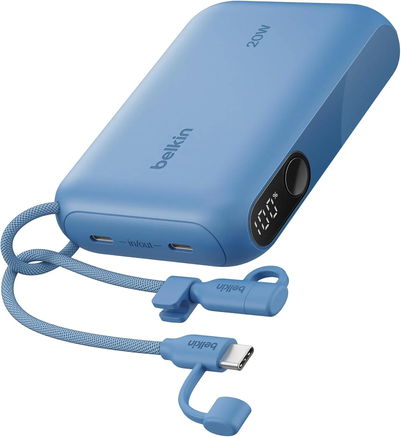شارژر همراه بلکین، پاور بانک باریک USB-C با ظرفیت 10000 میلی آمپر ساعت با 2 پورت USB-C، نمایشگر دیجیتال باتری، شارژ 20 واتی برای آیفون 17، 16، پلاس، پرو، پرو مکس، سامسونگ گلکسی S25، S24، پیکسل 10، آیپد و غیره