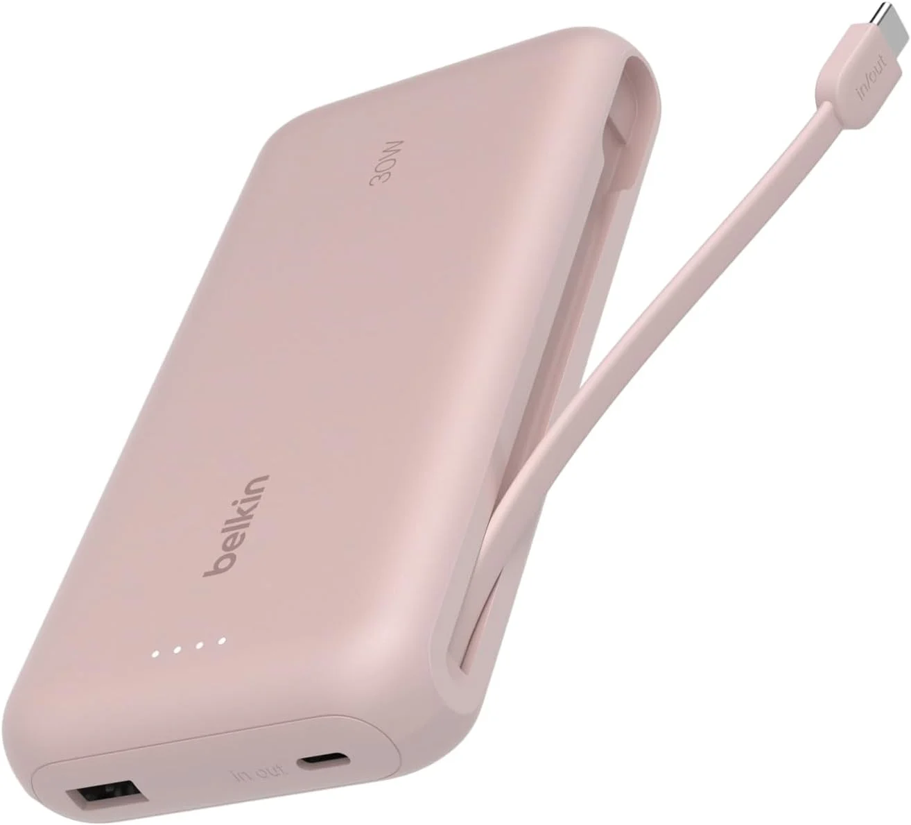 شارژر همراه بلکین، پاور بانک با کابل یکپارچه 20K PD 30W - شارژ سریع USB-C Power Delivery، شارژر همراه برای سری آیفون 17، آیپد پرو، سری گلکسی S25 و موارد دیگر - صورتی