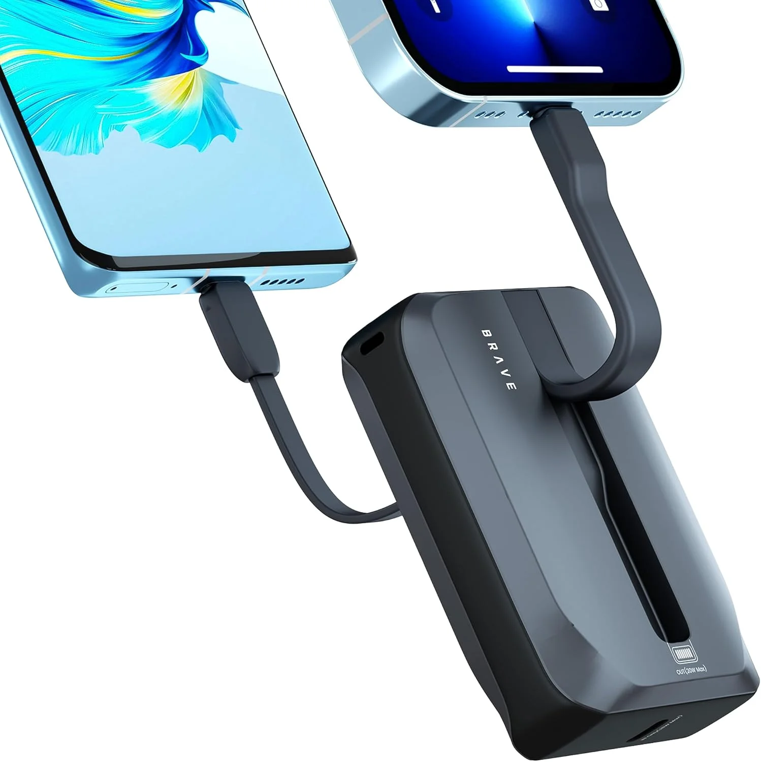پاور بانک BRAVE با ظرفیت 10000mAh به همراه کابل داخلی، شارژر قابل حمل PD 22.5W، بسته باتری شارژ سریع 2 پورت برای آیپد پرو/ایر، آیفون 15 پرو مکس، سامسونگ S24 اولترا و غیره