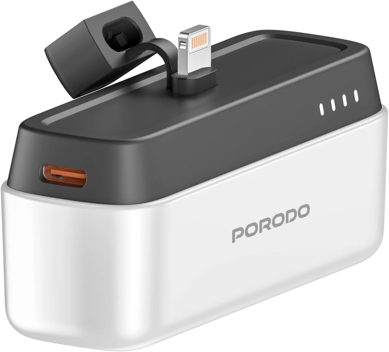 پاوربانک جیبی 5000 میلی آمپر ساعتی پرودو با درگاه PD 20W Type-C و کانکتور لایتنینگ، شارژر مینی Plug-and-Go، باتری قابل حمل کوچک و سبک سازگار با آیفون و اندروید - سفید