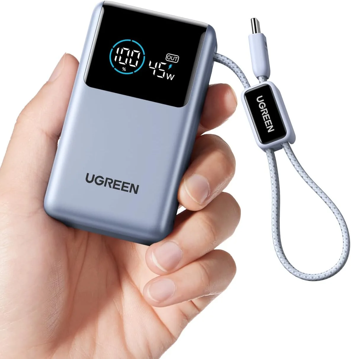 پاور بانک UGREEN Nexode Pro با ظرفیت 10000mAh و توان 45W، شارژر قابل حمل جمع و جور، دارای کابل USB-C داخلی، بسته باتری شارژ سریع PD با نمایشگر دیجیتال برای آیفون 17/16 Pro Max Air/Galaxy S25 Ultra/iPad