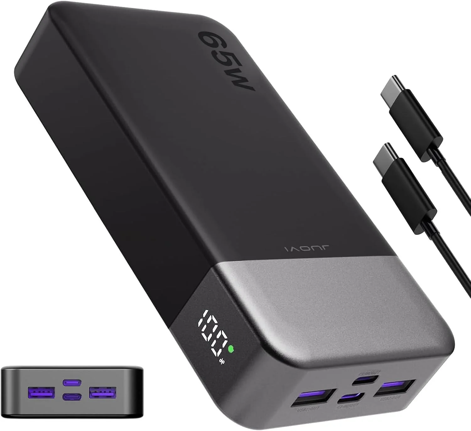 شارژر همراه قابل حمل JUOVI، پاور بانک 65 واتی 20000 میلی آمپر ساعتی، پاور بانک USB C فشرده لپ تاپ، بسته باتری شارژ سریع برای لپ تاپ MacBook Dell XPS iPad تبلت Steam Deck سری iPhone Samsung Switch