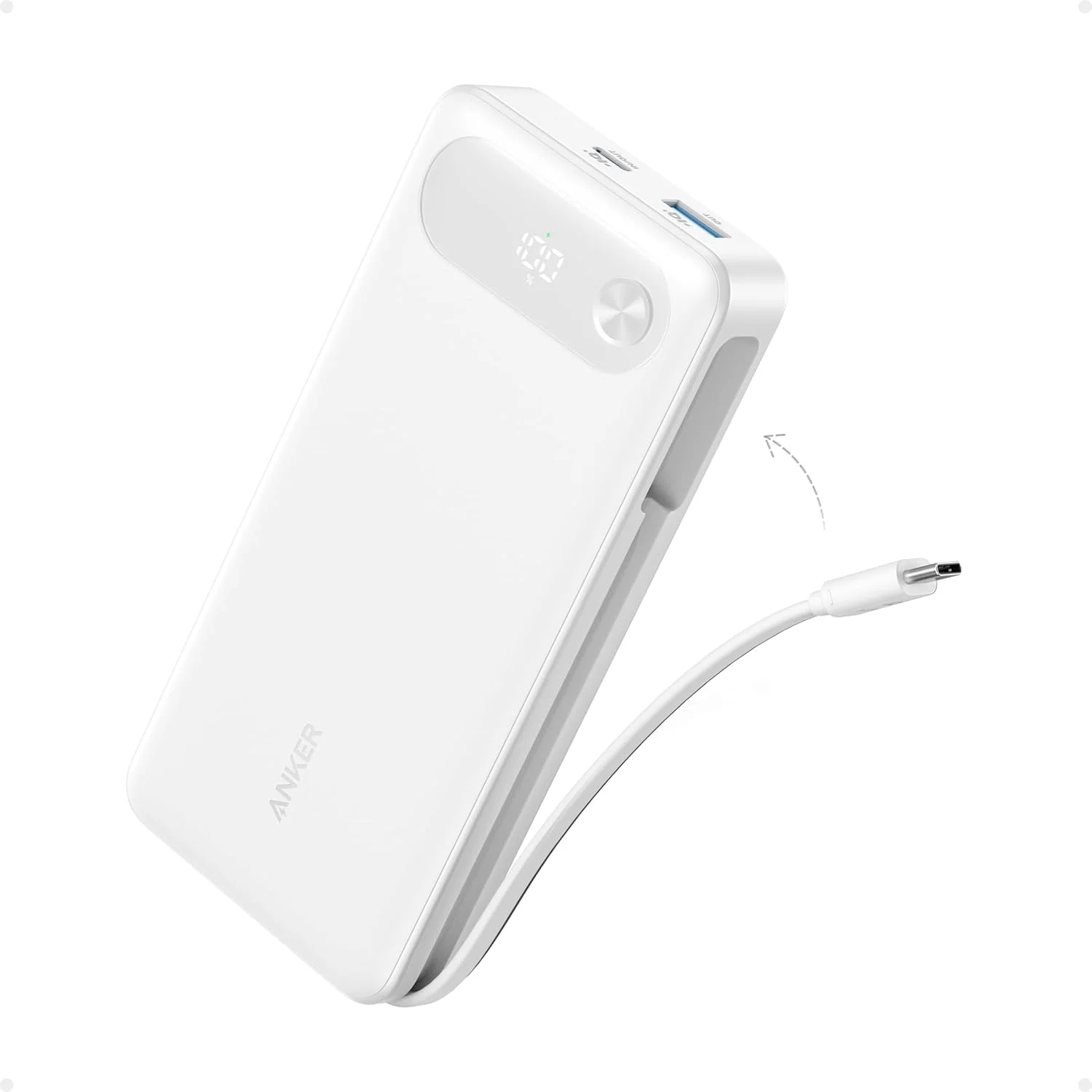 پاور بانک انکر، شارژر قابل حمل 20000 میلی آمپر ساعتی با کابل USB-C داخلی، بسته باتری شارژ سریع حداکثر 87 واتی برای لپ تاپ، 2 پورت USB-C و 1 پورت USB-A، برای مک بوک، سری آیفون 15، سامسونگ، سوییچ و غیره