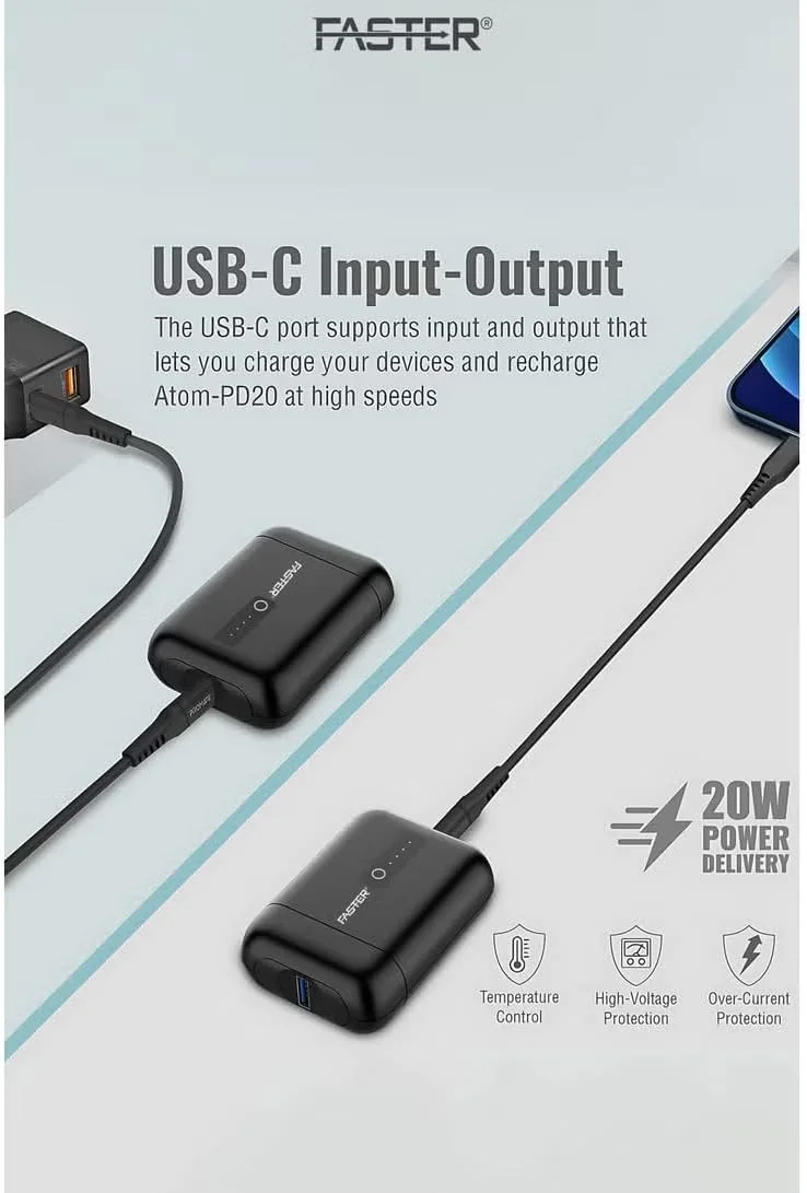 پاور بانک 10000mAh - شارژر قابل حمل سریع 22.5W با پورت های USB-A و USB-C - پاور پک قابل حمل جمع و جور برای لپ تاپ، تبلت و تلفن های هوشمند - پاوربانک مینی با طراحی شیک و جمع و جور