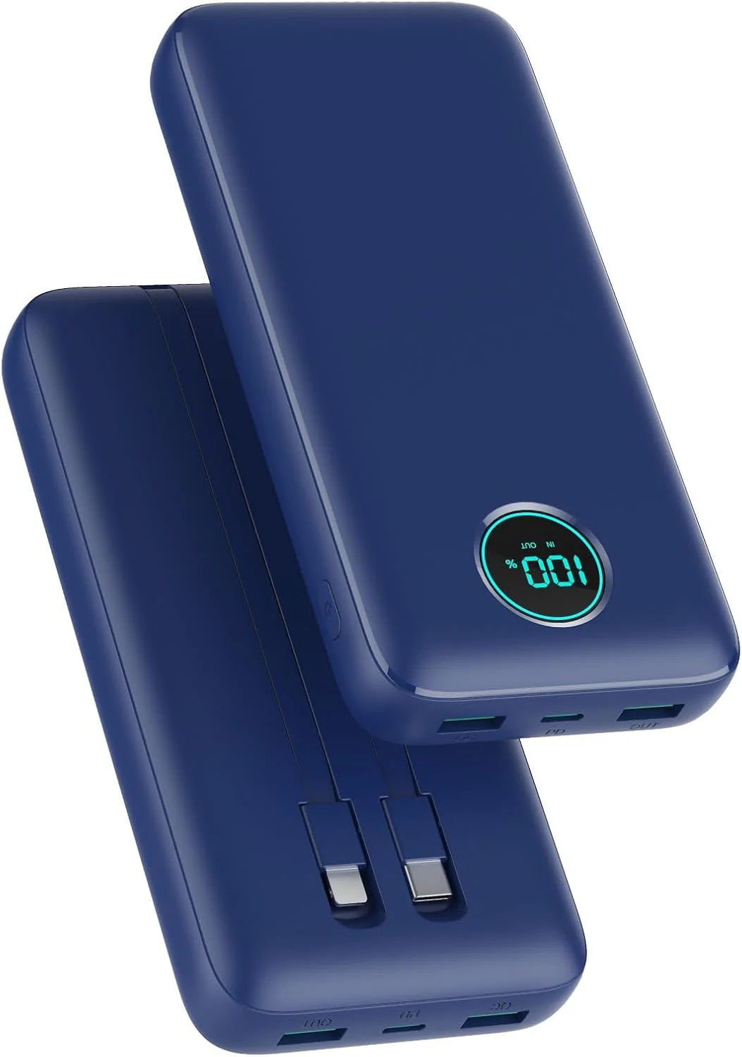 پاور بانک 26800 میلی آمپر ساعت به همراه کابل، شارژ سریع PD 25W QC4.0، باتری خارجی USB C، 5 خروجی، باتری قابل حمل با صفحه نمایش LCD، شارژر قابل حمل برای آیفون 16/15/14، سامسونگ هواوی (آبی تیره)