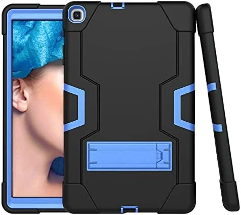 کیف تبلت سامسونگ Tab A 8.0 (2019) مدل P200/P205 با پایه نگهدارنده، کاور محافظ سه لایه بادوام و مقاوم در برابر ضربه، قاب سیلیکونی تبلت (مشکی + آبی)