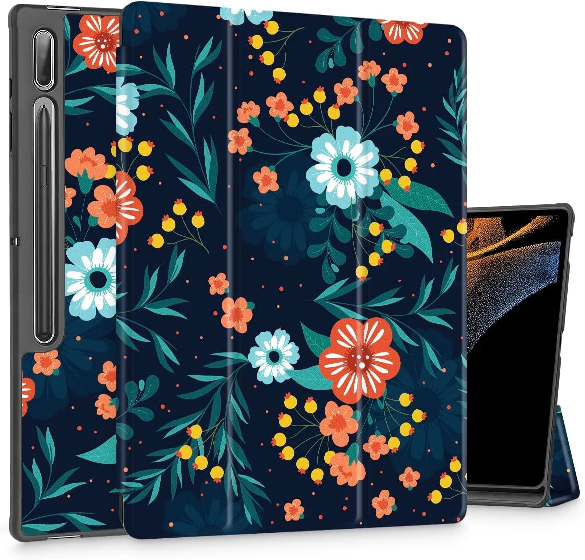 کیف تبلت Tuiklol برای Samsung Tab S9 Ultra 14.6 اینچ مدل 2023 X910/X916/X918، دارای جای قلم، کاور باریک سخت با قابلیت تبدیل به استند سه تایی و حالت خواب/بیدار خودکار، طرح گل رنگارنگ