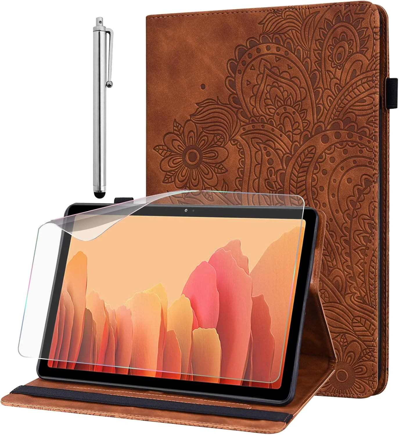 کیف تبلت گلاندوت برای سامسونگ گلکسی تب A 10.1 2019 (SM-T510/SM-T515) به همراه محافظ صفحه نمایش و قلم استایلوس - کاور نازک تاشو چرمی PU - (طلایی رز)