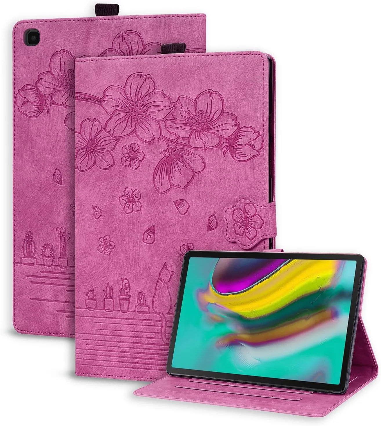 کیف محافظ چرمی تبلت سامسونگ گلکسی تب S5e ۱۰.۵ اینچ ۲۰۱۹، مدل Folio Flip، دارای جای قلم و استند، مناسب برای تبلت گلکسی تب S5e مدل SM-T720/T725 - رز قرمز