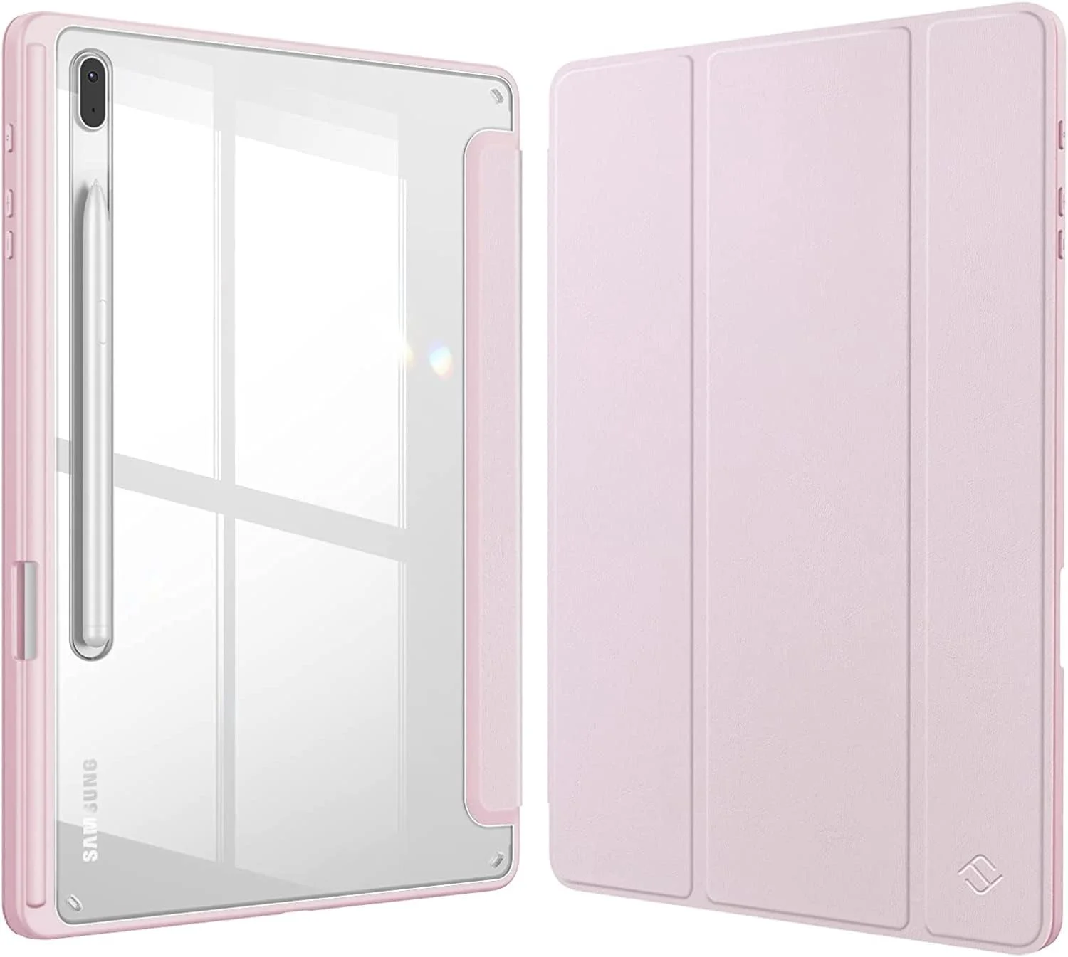 کاور باریک هیبریدی Glassology مناسب برای تبلت سامسونگ Tab S8 Plus 2022/S7 FE 2021/S7 Plus 2020 12.4 اینچ به همراه جای قلم، کاور ضد ضربه با پشت شفاف، قابلیت بیدار شدن/به خواب رفتن خودکار و محافظ صفحه نمایش (صورتی)