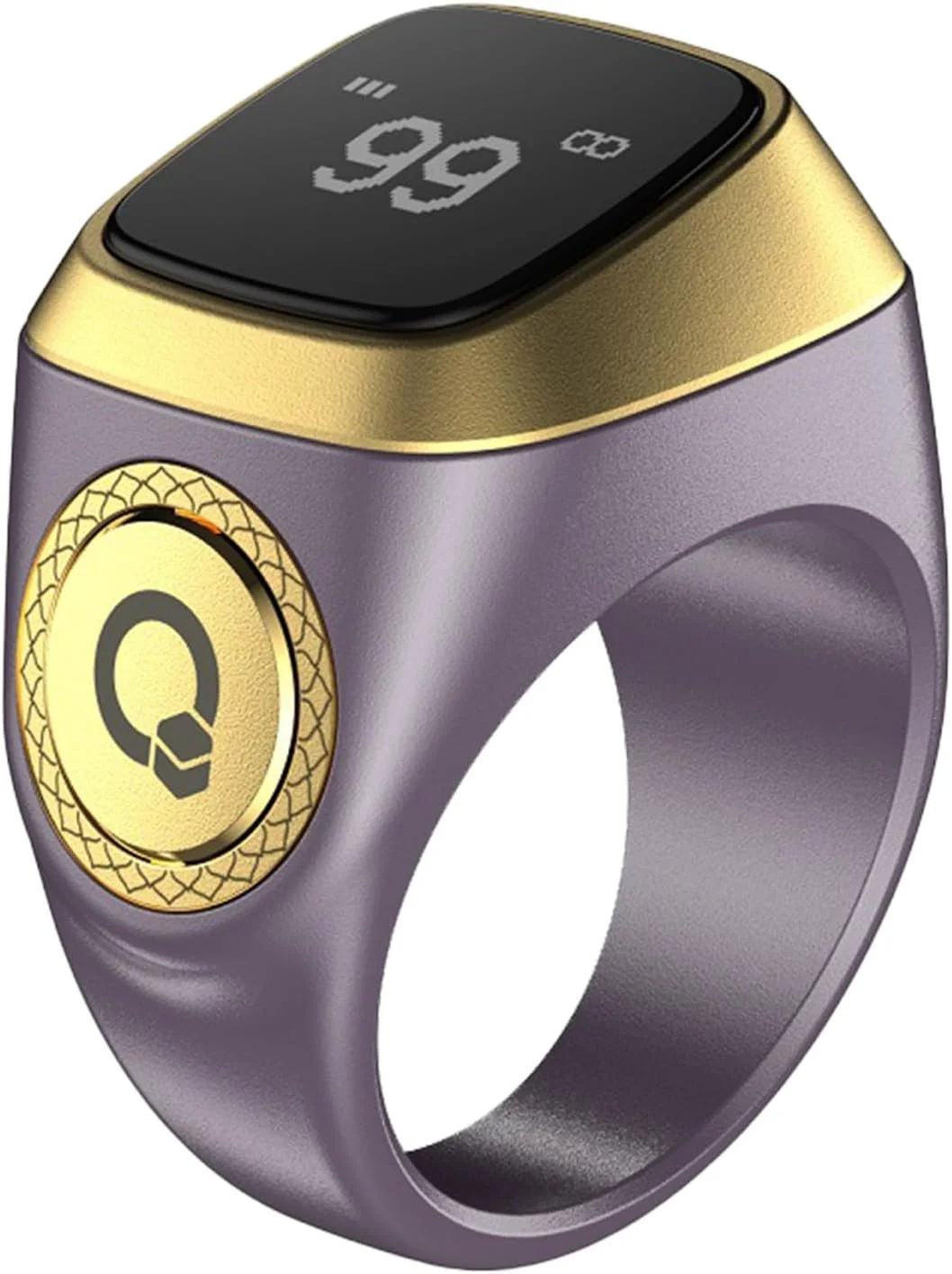 انگشتر تسبیح هوشمند 20 میلی‌متری - یادآور زمان نماز مسلمانان با نمایشگر OLED، شمارنده تسبیح دیجیتال، انگشتر ضدآب اسلامی برای نماز (بنفش)