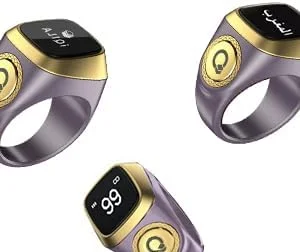 انگشتر تسبیح هوشمند 20 میلی‌متری - یادآور زمان نماز مسلمانان با نمایشگر OLED، شمارنده تسبیح دیجیتال، انگشتر ضدآب اسلامی برای نماز (بنفش)