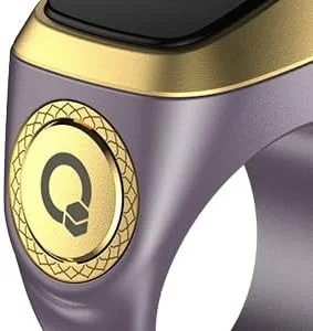 انگشتر تسبیح هوشمند 20 میلی‌متری - یادآور زمان نماز مسلمانان با نمایشگر OLED، شمارنده تسبیح دیجیتال، انگشتر ضدآب اسلامی برای نماز (بنفش)