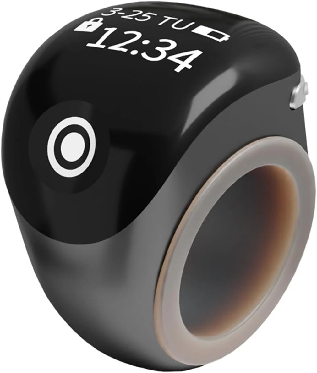 حلقه شمارنده هوشمند قابل تنظیم تزویق با کنترل لمسی و پشتیبانی از برنامه، شمارنده، حلقه هوشمند، برای دعا، ورزش و ردیابی، 3 سایز (18/20/22 میلی متر)، شارژ Type-C (مشکی)