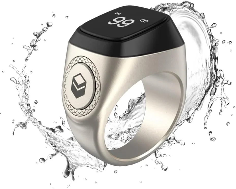 حلقه تسبیح دیجیتال هوشمند برای ذکر - شمارنده انگشتی اسلامی با نمایشگر OLED، شمارنده مهره تالی الکترونیکی قابل شارژ برای نماز، مدیتیشن و ذکر برای آقایان و بانوان (نقره ای، 22 میلی متر)