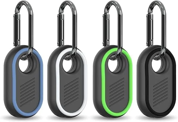 بسته چهارتایی کاور جاکلیدی برای سامسونگ گلکسی SmartTag 2، کاور برای گلکسی Smart Tag 2 با حلقه کلید برای کلیدها، کیف پول، چمدان، حیوانات خانگی (مشکی/سفید/آبی/سبز)