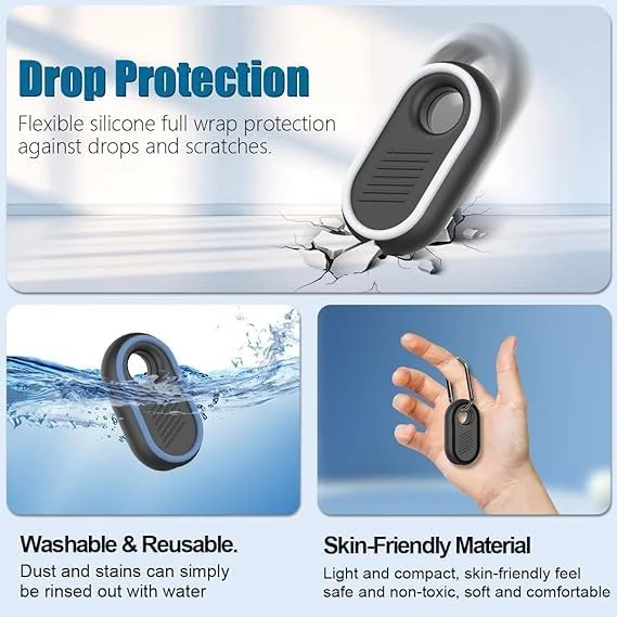 بسته چهارتایی کاور جاکلیدی برای سامسونگ گلکسی SmartTag 2، کاور برای گلکسی Smart Tag 2 با حلقه کلید برای کلیدها، کیف پول، چمدان، حیوانات خانگی (مشکی/سفید/آبی/سبز)