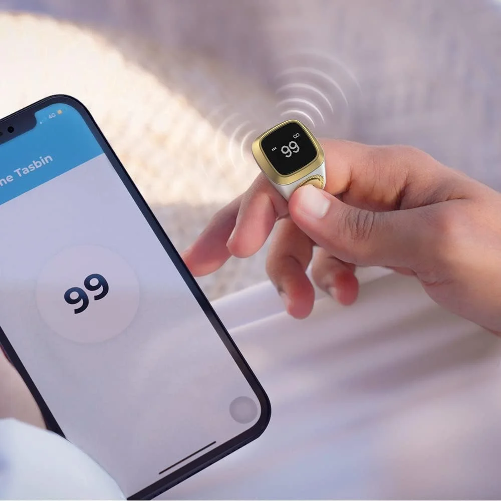 حلقه هوشمند تسبیح شمار SHOWAY، یادآوری زمان نماز، نمایشگر OLED، شمارنده تسبیح، حلقه هوشمند، فناوری پوشیدنی، ضد آب سفید 18 میلی متر، E0118WH، USB