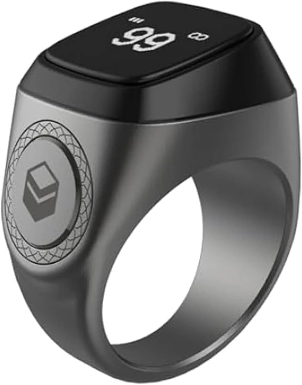 حلقه ذکر تسبیح هوشمند، یادآور زمان نماز مسلمانان، نمایشگر OLED، شمارنده تسبیح، حلقه هوشمند، فناوری پوشیدنی، ضد آب خاکستری فضایی 20 میلی متر، کابل USB Zikr1 Plus (خاکستری)