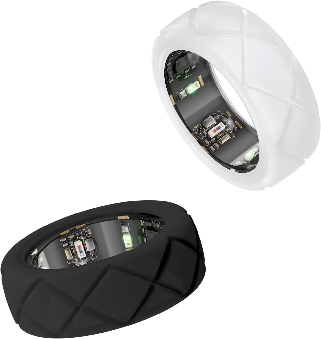 محافظ انگشتر هوشمند، کاور سیلیکونی بادوام برای انگشترهای هوشمند مختلف، سفید و مشکی شفاف، بسته 2 عددی، سایز S (6/7/8/9/10)