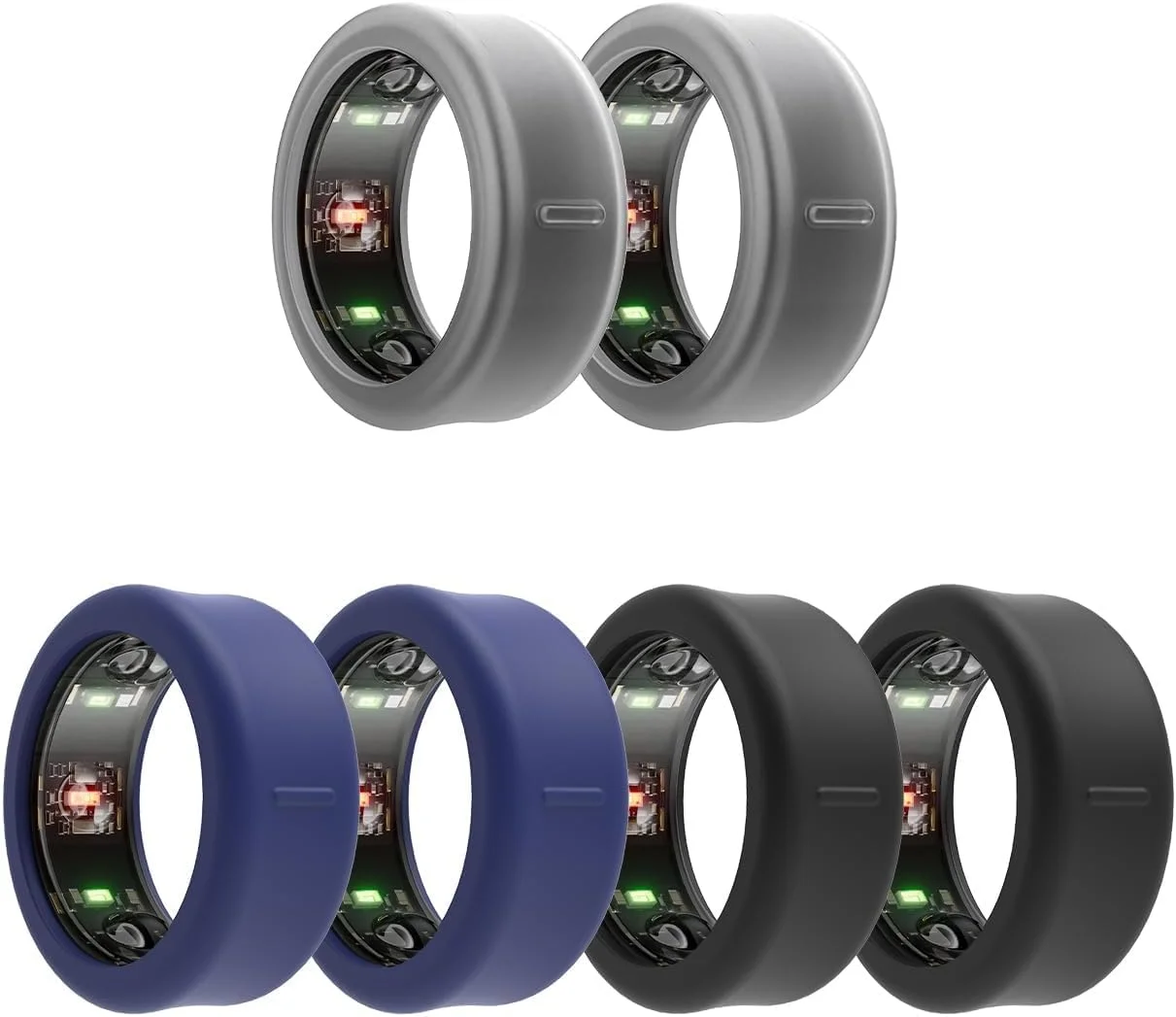 محافظ انگشتر هوشمند سازگار با انگشترهای سامسونگ گلکسی/Oura Ring Gen 3/RingConn، کاور سیلیکونی نازک و نرم انگشترهای هوشمند، مناسب برای ورزش، لوازم جانبی مردانه و زنانه (2شفاف+2آبی تیره+2مشکی-M)