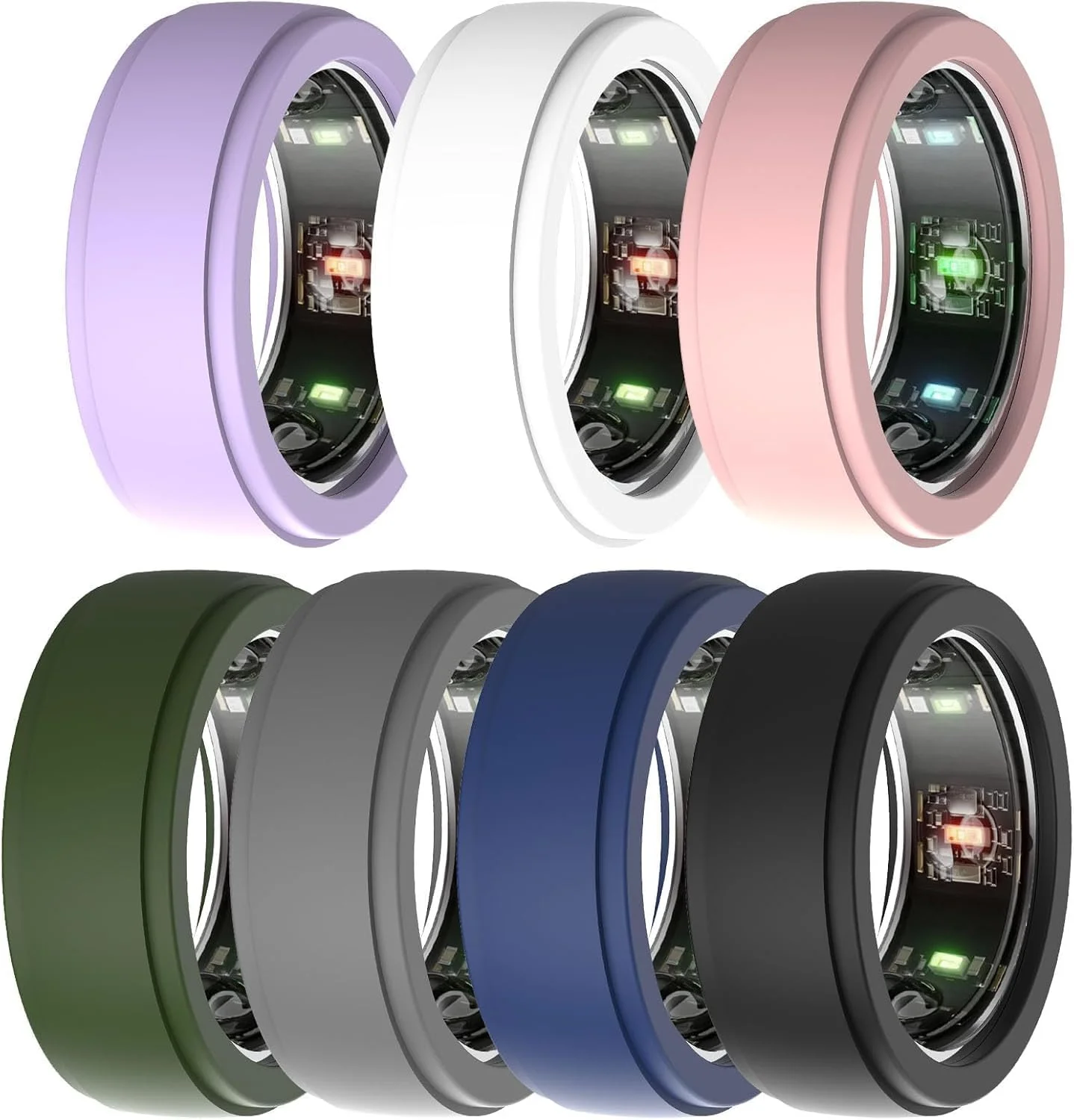 محافظ انگشتر هوشمند فوق العاده نازک 7 عددی - روکش های سیلیکونی نرم و تنفسی برای انگشتر Oura 3، انگشتر Samsung Galaxy، Ultrahuman، RingConn (مناسب برای سایزهای 6-10 ایالات متحده)