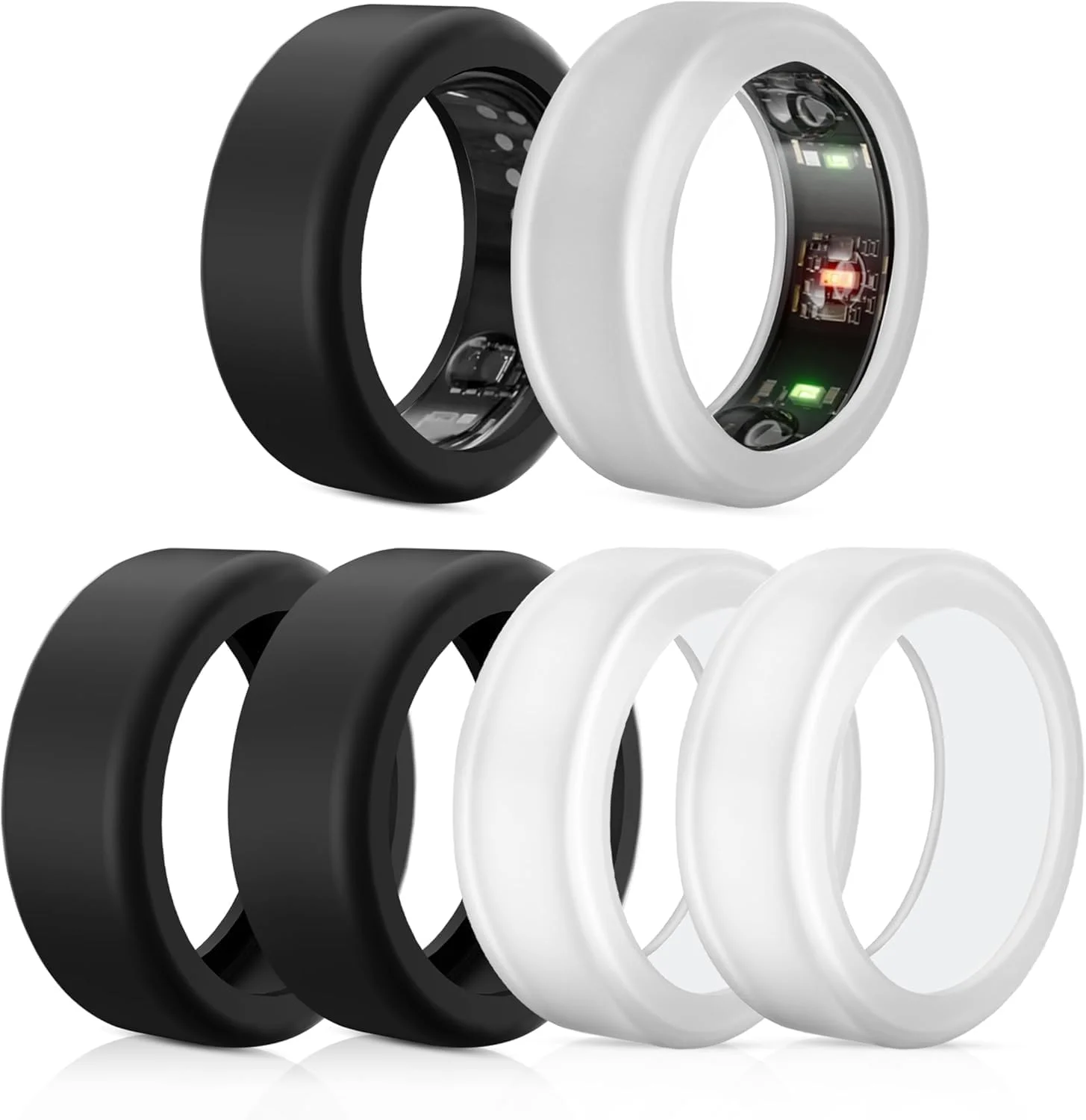 محافظ حلقه سیلیکونی 6 عددی برای حلقه های Oura Gen 4/Gen 3 و Ultrahuman - لوازم جانبی برای تمرین و استفاده روزانه (3 مشکی + 3 شفاف)، سایز S مناسب برای سایز انگشت 5-10