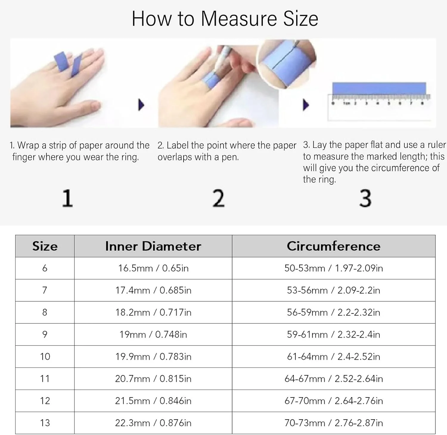 حلقه هوشمند سلامتی، طراحی فوق سبک، پایش خواب، کنترل عکس، ضد آب IP68، برای زنان و مردان (6 ID: 16.5mm / 0.65in، دور: 50-53mm)